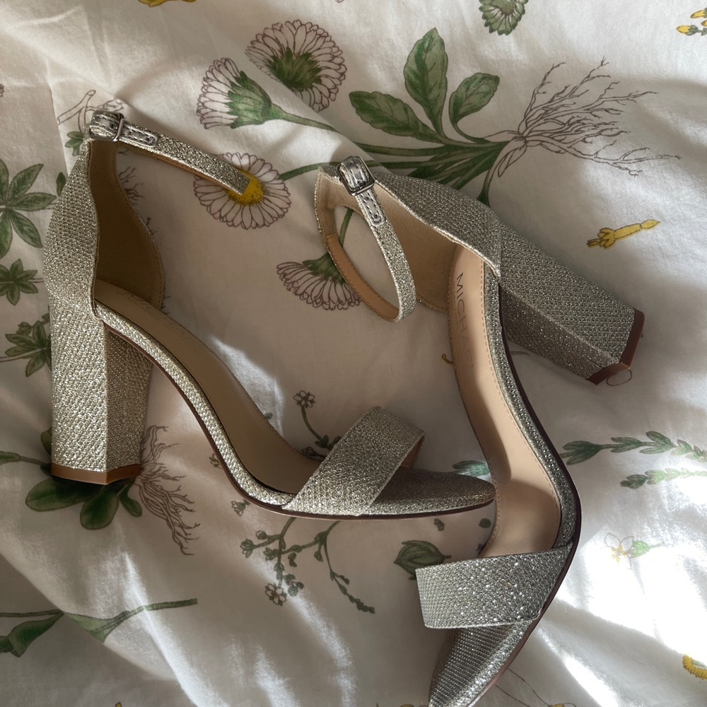 Silver glitter heels